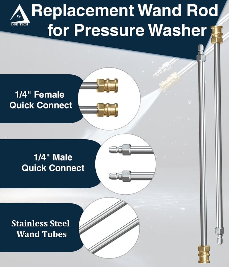 DBR Tech ® Pressure Washer Extension Wand 17 Inch – Power Washer Wand Extension for Car Wash, Driveway & Siding – Pressure Washer Wand Replacement with 1/4” Quick Connect Plug, Up to 4500 PSI, Set of 2 - Image 4